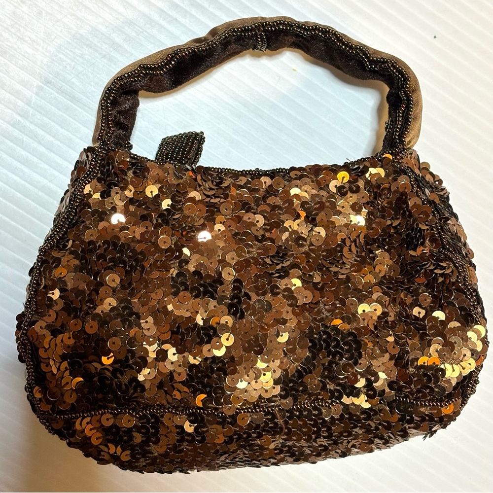 Vanessa Small Brown Sequin Evening Purse